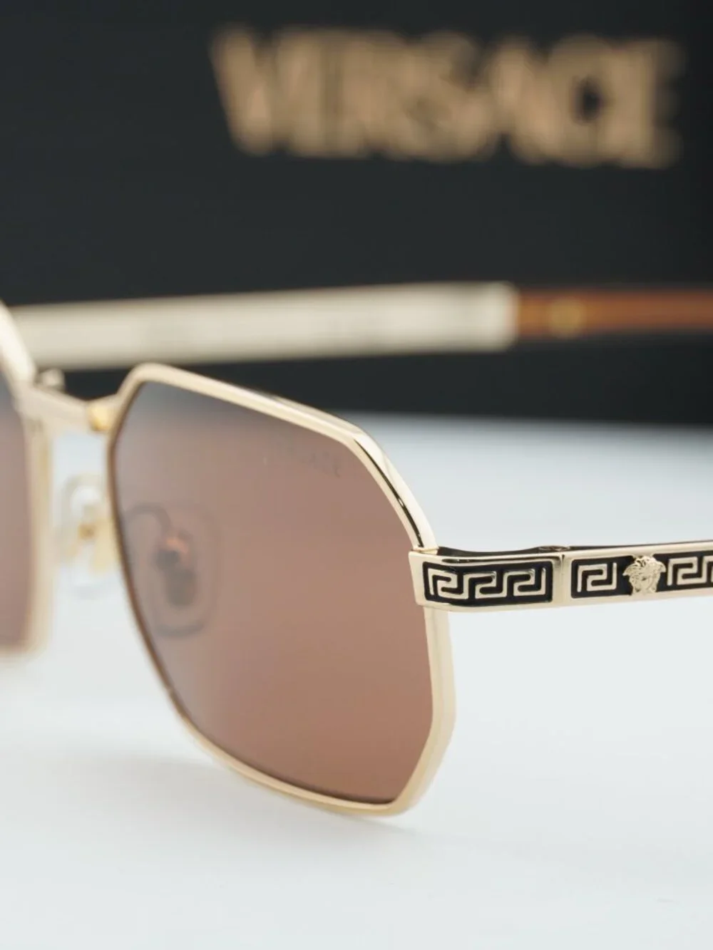 Versace VE2297 100273 Rectangle Sunglasses – Gold / Brown